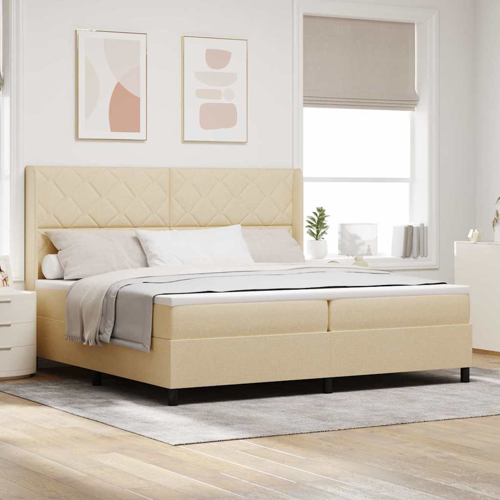 Box Spring Voodi koos Mattressi ja LED-iga Kreemjas 200x200 cm Kangas