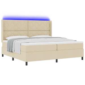 LED box pružinová postel s čelo Krémová 200 x 200 cm textil - obrázek 3