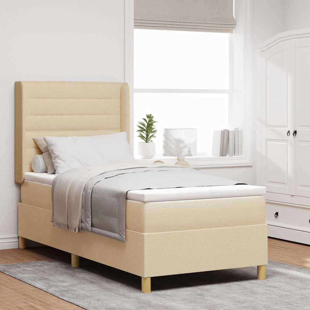 Box Spring Voodi koos Madratsite & LED Kreem 90x200 cm Kangas