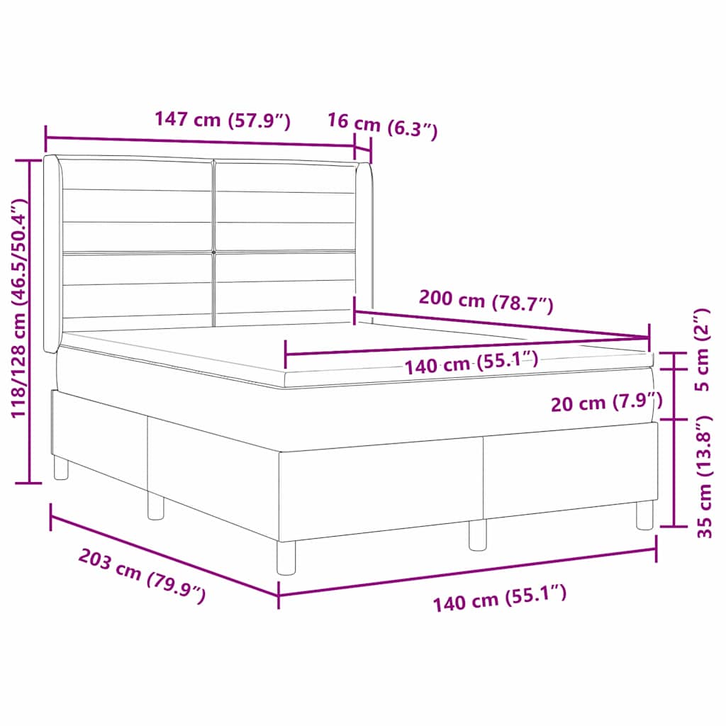 Postel s boxspringem s LED pásky Šedá 140 x 200 cm textil - obrázek 14