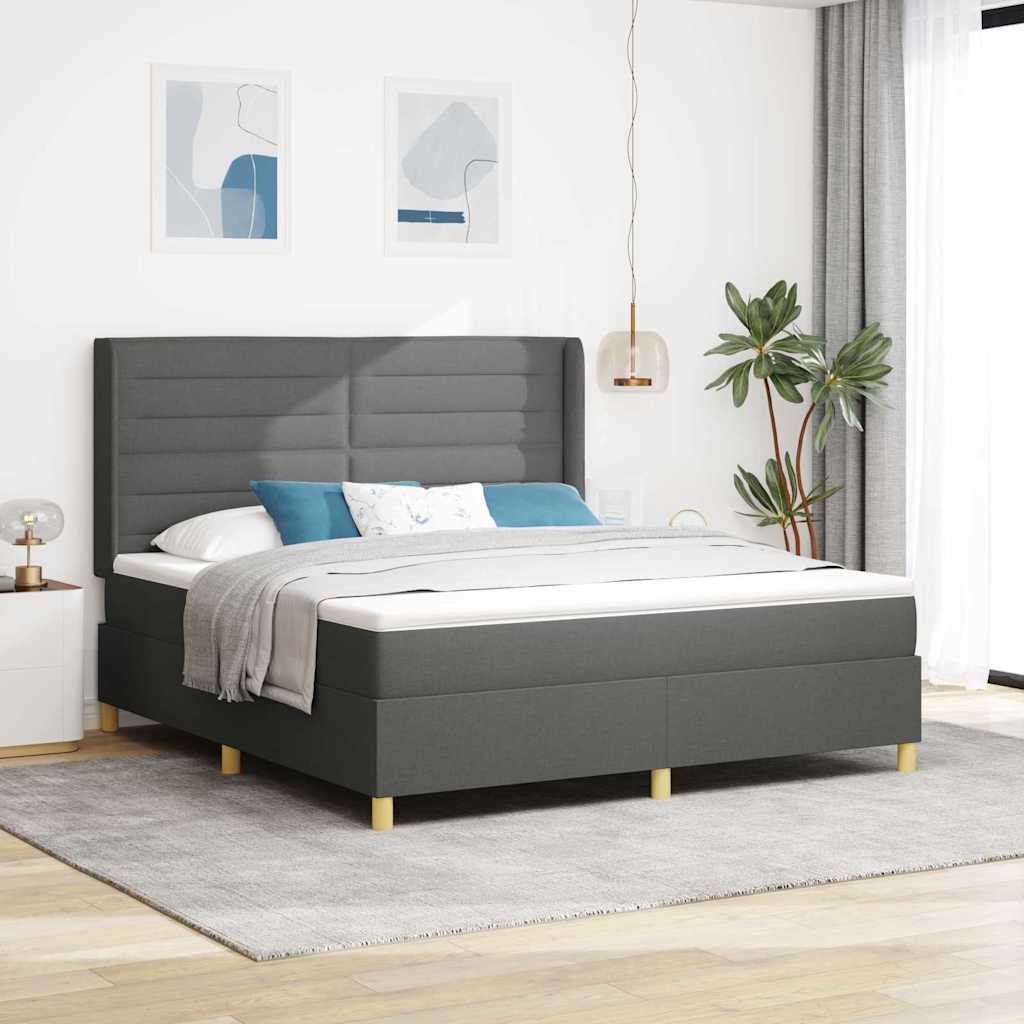 Boxspring Seng med Madras & LED Mørkegrå 180x200 cm Stof