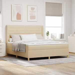 Postel s boxspringem s LED pásky Krémová 180 x 200 cm textil - obrázek 1