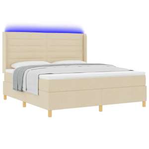 Postel s boxspringem s LED pásky Krémová 180 x 200 cm textil - obrázek 3