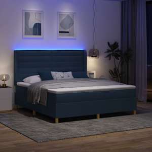 Postel s boxspringem s LED pásky Modrá 180 x 200 cm textil - obrázek 5