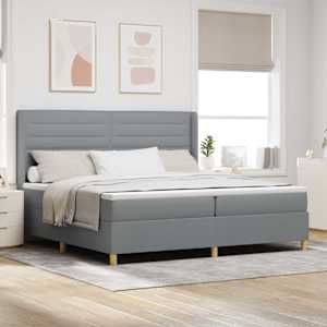 Postel s boxspringem s čelo Světle šedá 200 x 200 cm textil - obrázek 1