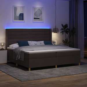 Postel s boxspringem s matrací s LED Hnědá 200 x 200 cm textil - obrázek 5