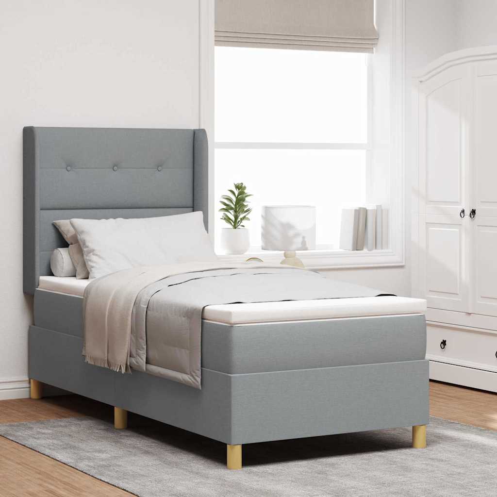 LED Boxspringbett mit Matratze Hellgrau 80x200 cm Stoff