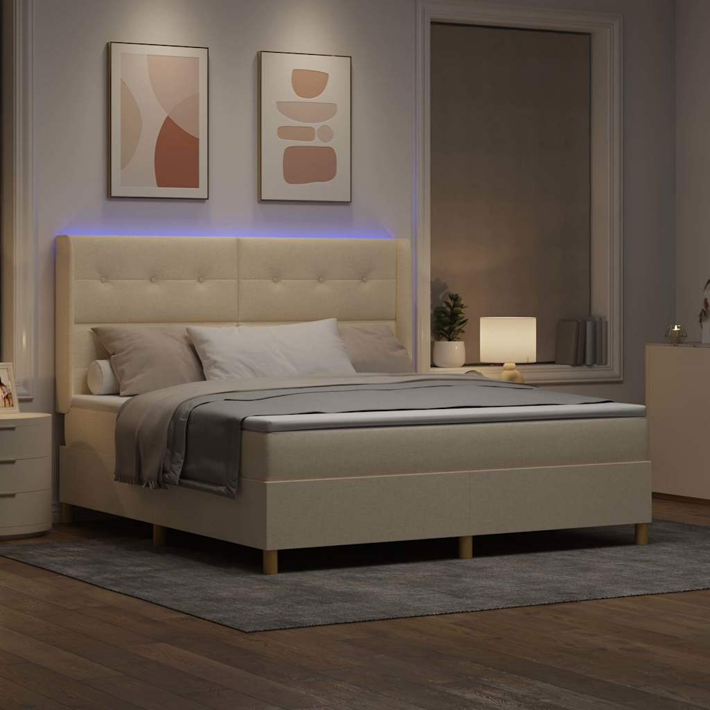 Postel s boxspringem s LED pásky Krémová 180 x 200 cm textil - obrázek 5