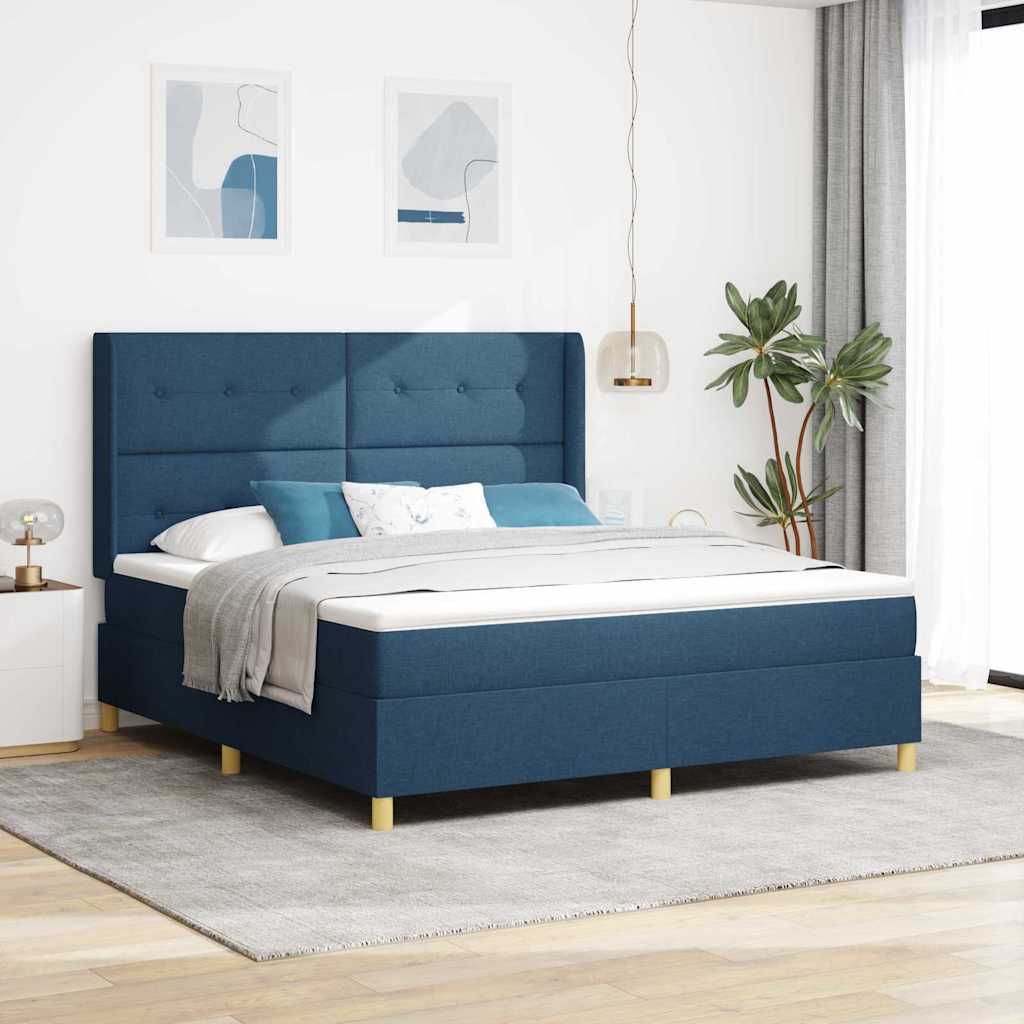 Box Spring Voodi Madratsiga ja LED Sinine 180x200 cm Kangas