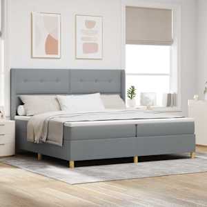 Postel s boxspringem s čelo Světle šedá 200 x 200 cm textil - obrázek 1