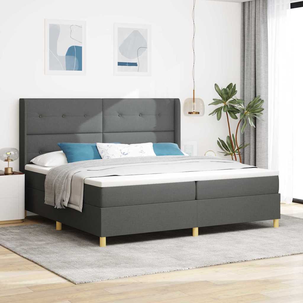 Kasti vedrustusega voodi koos madratsiga & LED Tumesinine 200x200 cm Kangas