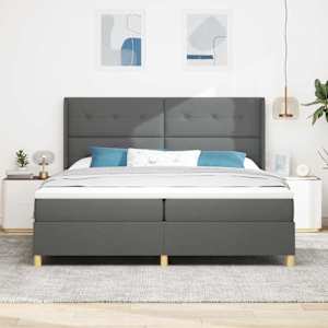 Postel s boxspringem s LED pásky Šedá 200 x 200 cm textil - obrázek 4
