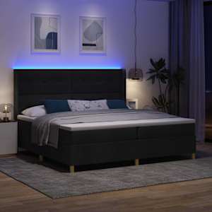 Postel s boxspringem s LED pásky Černá 200 x 200 cm textil - obrázek 5