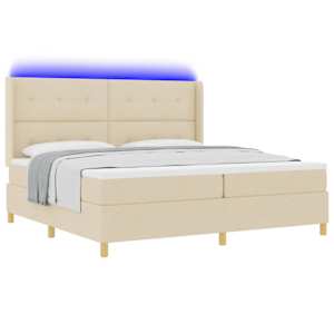 Postel s boxspringem s LED pásky Krémová 200 x 200 cm textil - obrázek 3