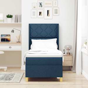 Postel s boxspringem s matrací s čelo Modrá 140 x 200 cm textil - obrázek 4