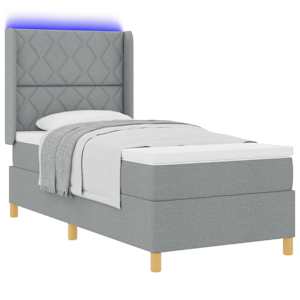 Postel s boxspringem s LED pásky Světle šedá 90 x 190 cm textil - obrázek 3