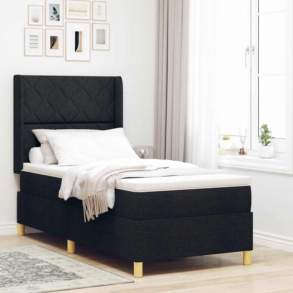 Kasti Vedruvoodi Madratsiga ja LEDiga Must 90x190 cm Kangas