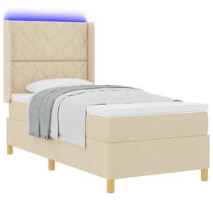 Postel s boxspringem s LED pásky Krémová 90 x 190 cm textil - obrázek 3