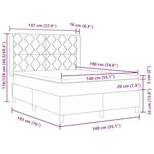 Postel s boxspringem s LED pásky Šedá 140 x 190 cm textil - obrázek 14