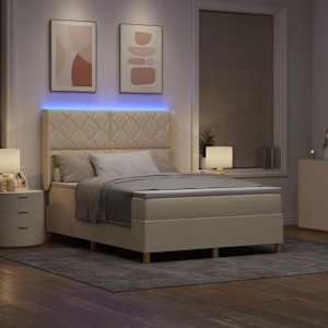 Postel s boxspringem s LED pásky Krémová 160 x 200 cm textil - obrázek 5