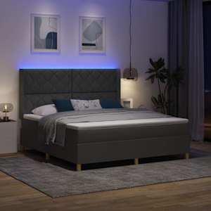 Postel s boxspringem s LED pásky Šedá 180 x 200 cm textil - obrázek 5