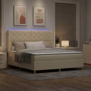 Postel s boxspringem s LED pásky Krémová 180 x 200 cm textil - obrázek 5