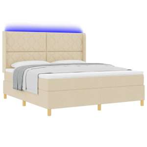 Postel s boxspringem s LED pásky Krémová 180 x 200 cm textil - obrázek 3