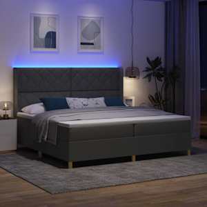 Postel s boxspringem s LED pásky Šedá 200 x 200 cm textil - obrázek 5