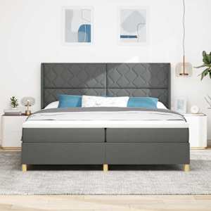 Postel s boxspringem s LED pásky Šedá 200 x 200 cm textil - obrázek 4