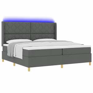 Postel s boxspringem s LED pásky Šedá 200 x 200 cm textil - obrázek 3