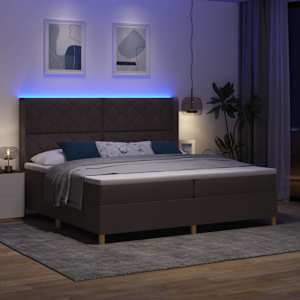 Postel s boxspringem s LED pásky Hnědá 200 x 200 cm textil - obrázek 5