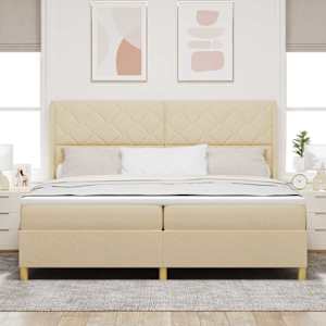 Postel s boxspringem s LED pásky Krémová 200 x 200 cm textil - obrázek 4