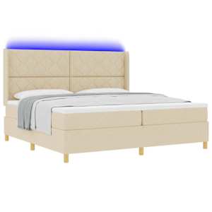 Postel s boxspringem s LED pásky Krémová 200 x 200 cm textil - obrázek 3