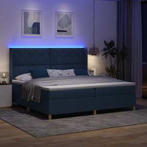 Postel s boxspringem s LED pásky Modrá 200 x 200 cm textil - obrázek 5