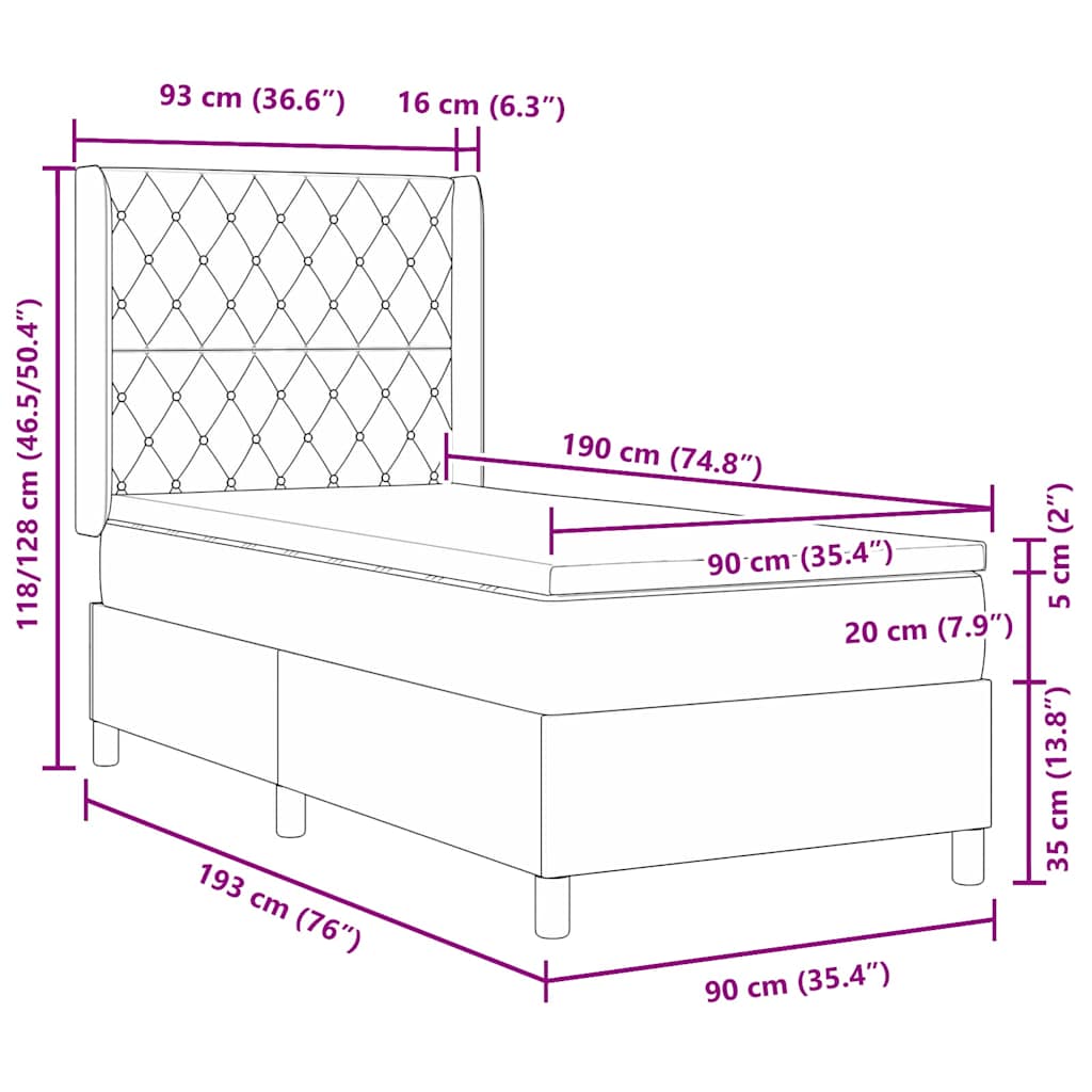 Postel s boxspringem s matrací Tmavě šedá 90 x 190 cm samet - obrázek 14