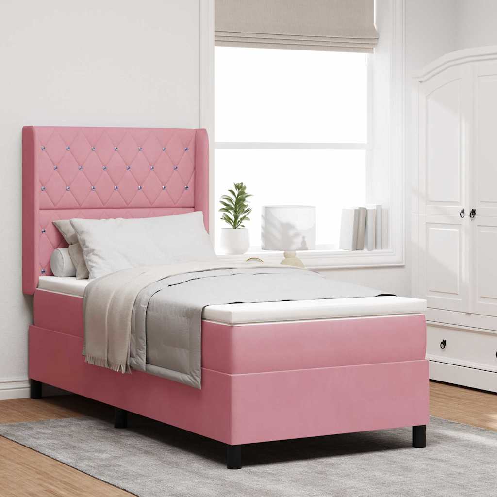 vidaXL Pat cu boxă spring LED și saltea Argyle Roz 90 x 190 cm Catifea