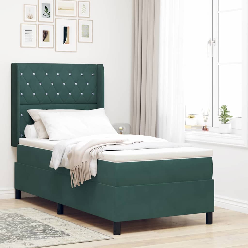 vidaXL Pat cu boxă spring LED și saltea Verde închis 100 x 200 cm