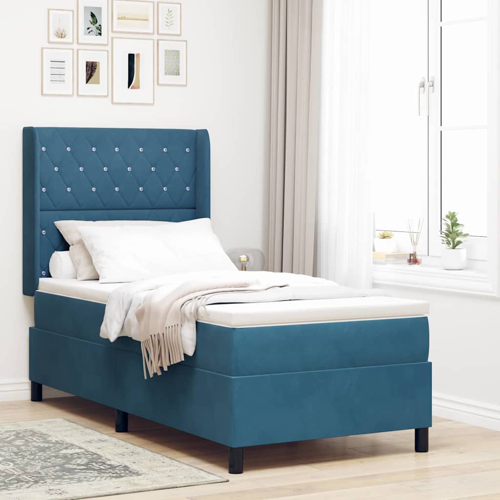 Kasti Vedruvoodi Mattress & LED Tume Sinine 100x200 cm Samet