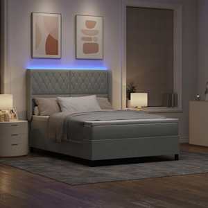 Postel s boxspringem s LED pásky Světle šedá 140 x 190 cm samet - obrázek 5
