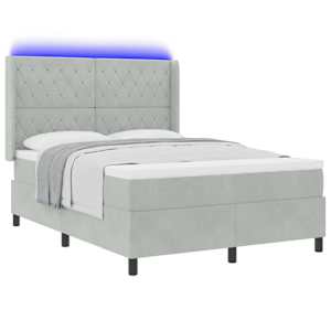 Postel s boxspringem s LED pásky Světle šedá 140 x 190 cm samet - obrázek 3