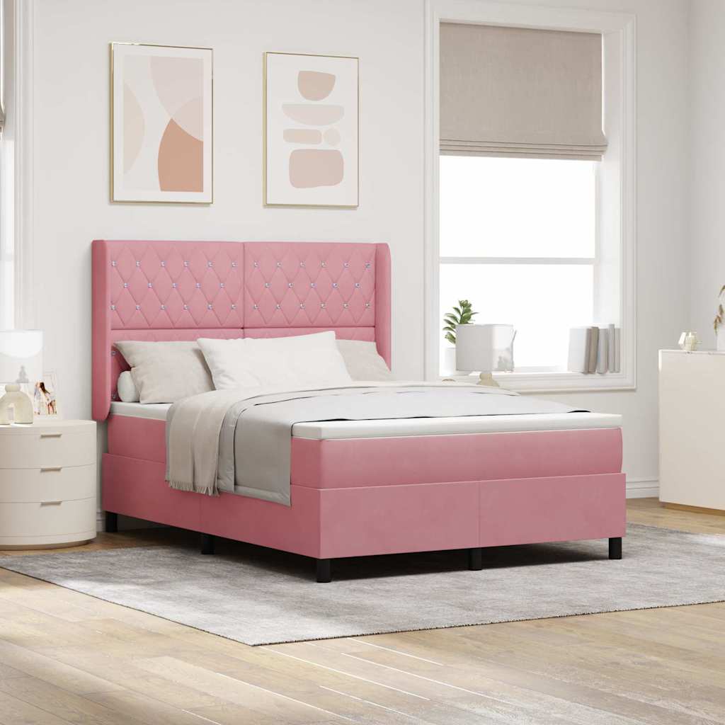 Letto a molle con testiera Rosa 140 x 190 cm Velluto 3343813