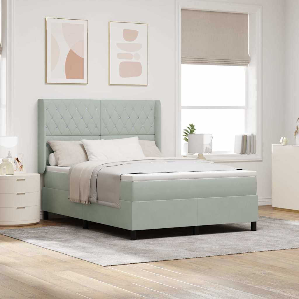Box Spring Voodi Madratsi ja LED Valgusega Hall 160x200 cm Samet