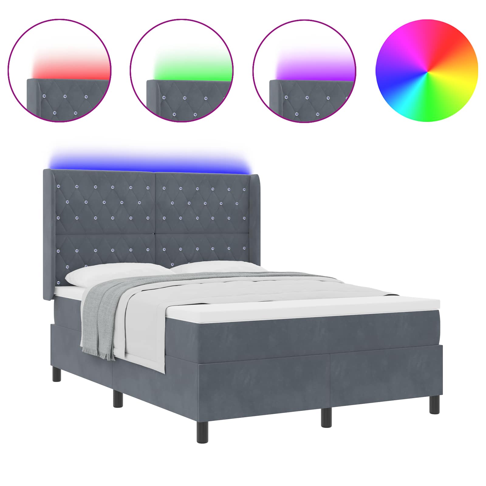Thumbnail - vidaXL Boxspringbett mit LED-Lichtleisten Dunkelgrau 160 x 200 cm Samt