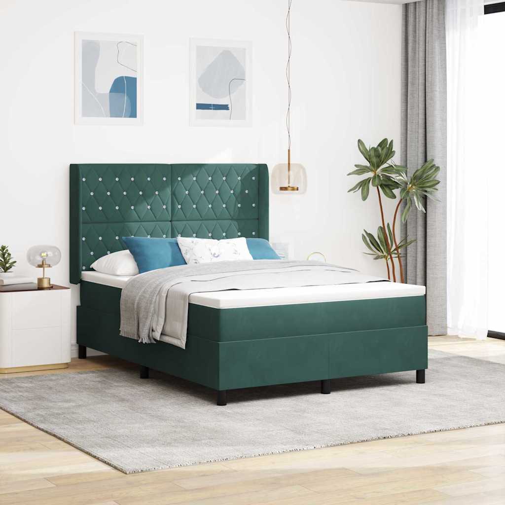 vidaXL Pat cu boxă spring LED și saltea Verde 160 x 200 cm Catifea