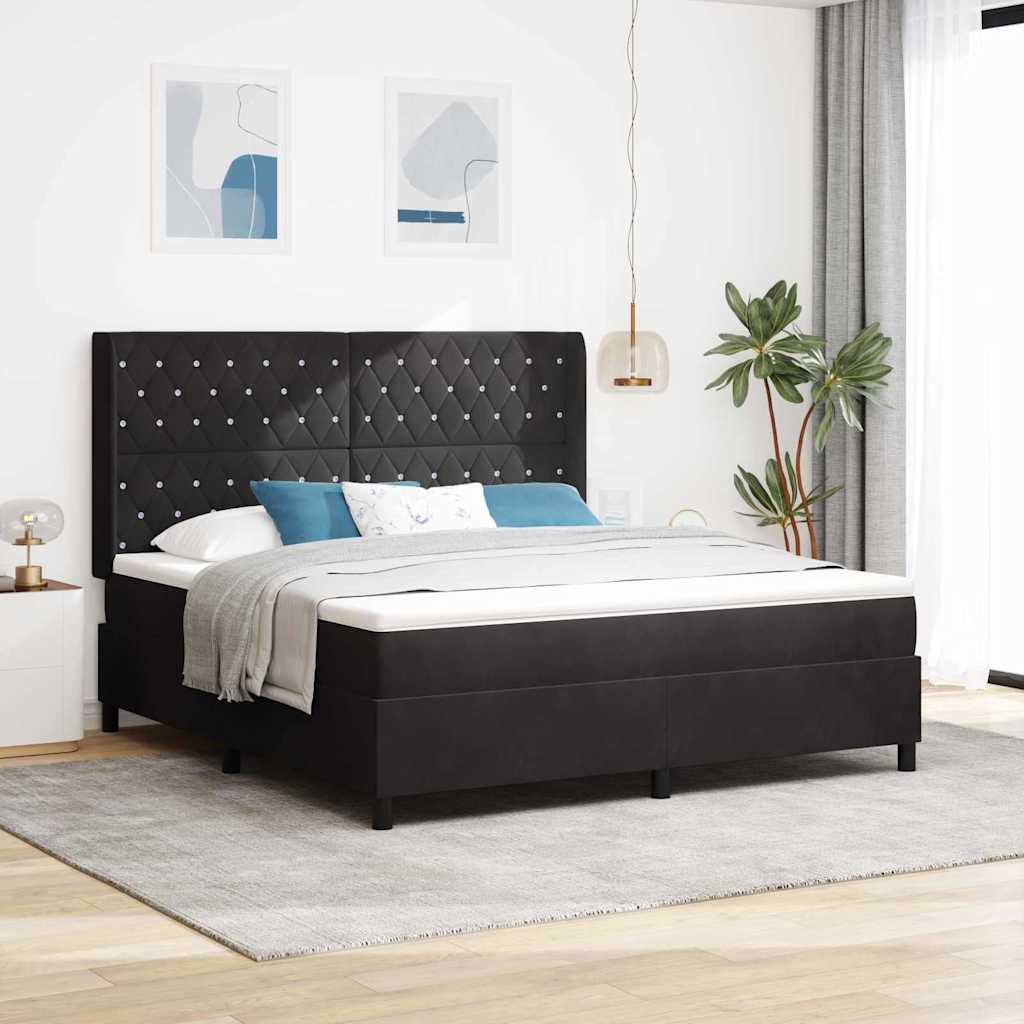 Vedrudekoriga Voodi Madratsiga & LED Must 180x200 cm Samet