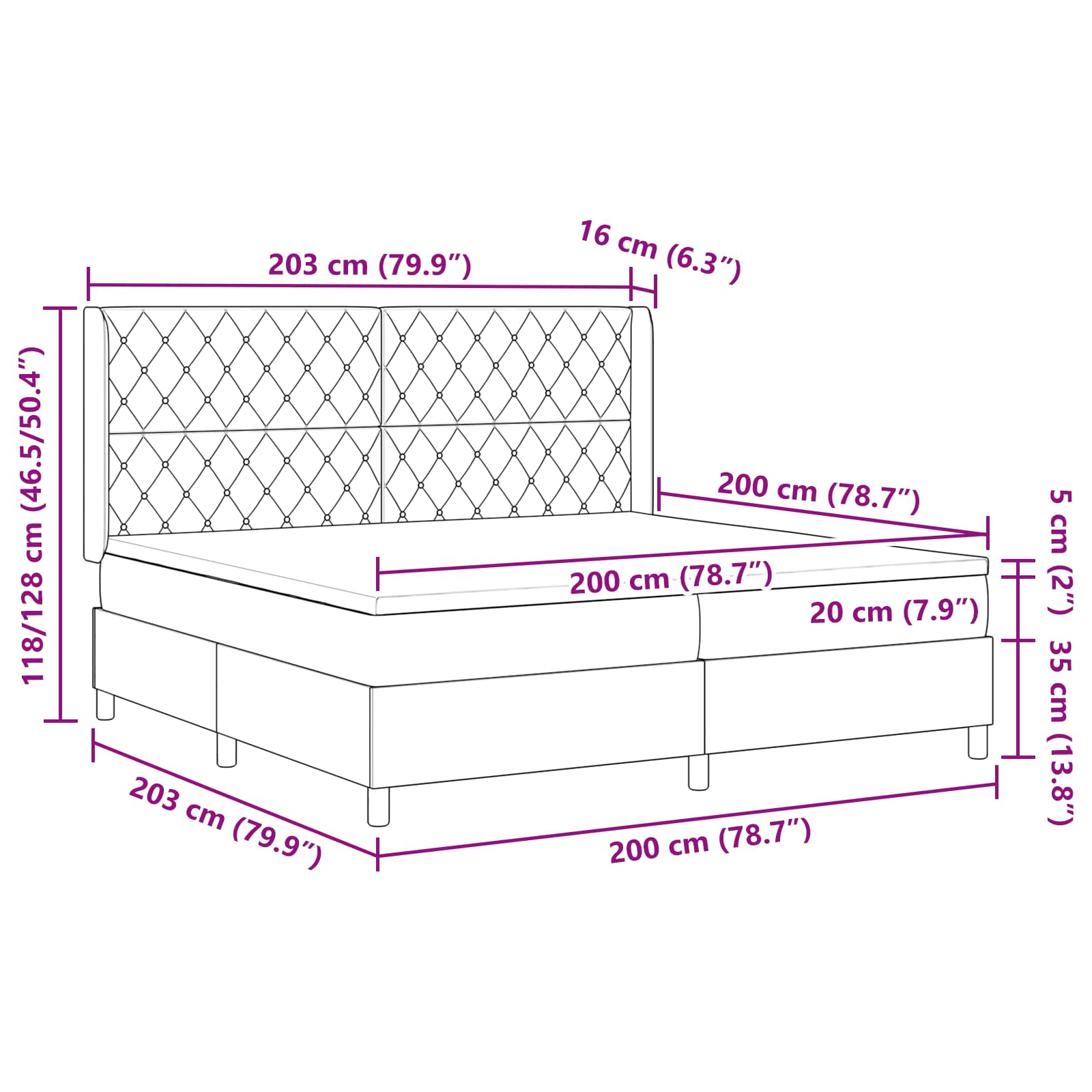 Postelja z vzmetnico z vzmetnico z LED Črna 200 x 200 cm Žamet