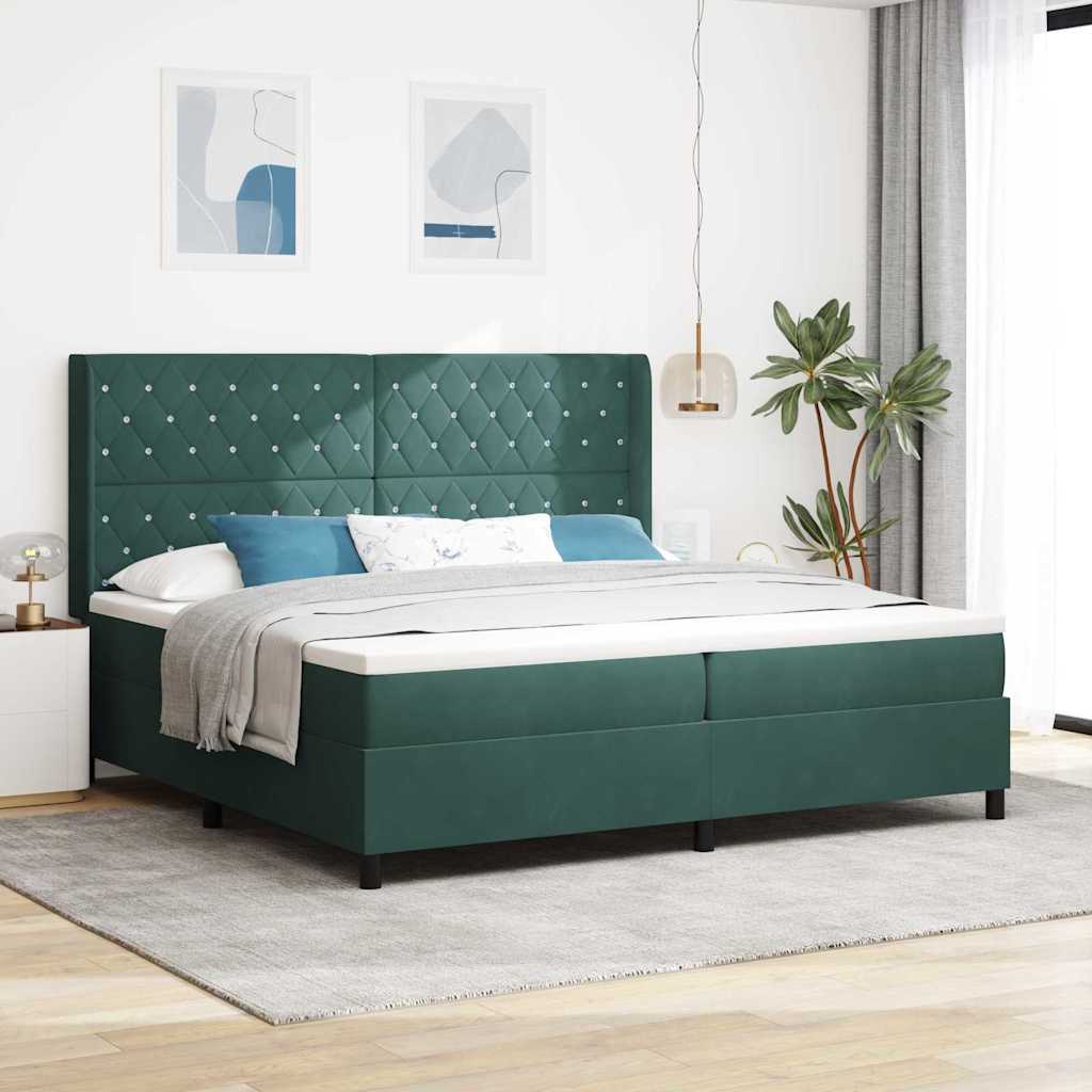 vidaXL Pat cu boxă spring LED și saltea Verde închis 200 x 200 cm