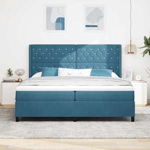 Postel s boxspringem s matrací s LED Modrá 200 x 200 cm samet - obrázek 4