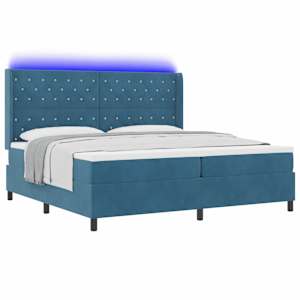 Postel s boxspringem s matrací s LED Modrá 200 x 200 cm samet - obrázek 3