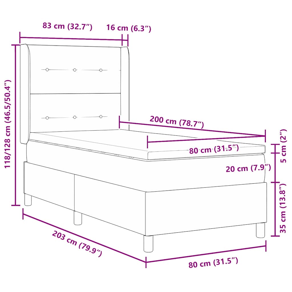 Postel s boxspringem s matrací Tmavě šedá 80 x 200 cm samet - obrázek 14